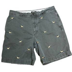 J.Crew Mens Sz 36 Gray Chino Shorts Embroidered Golden Yellow Dogs